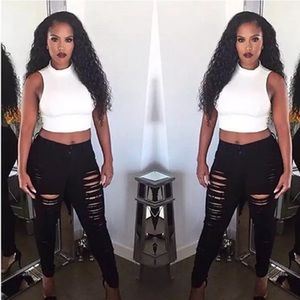 Small High Waisted Skinny Jegging Pants Black Rips